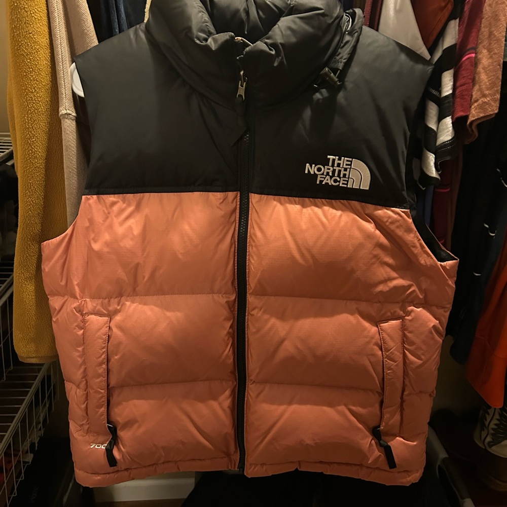The North Face Black and Coral Puffer Vest